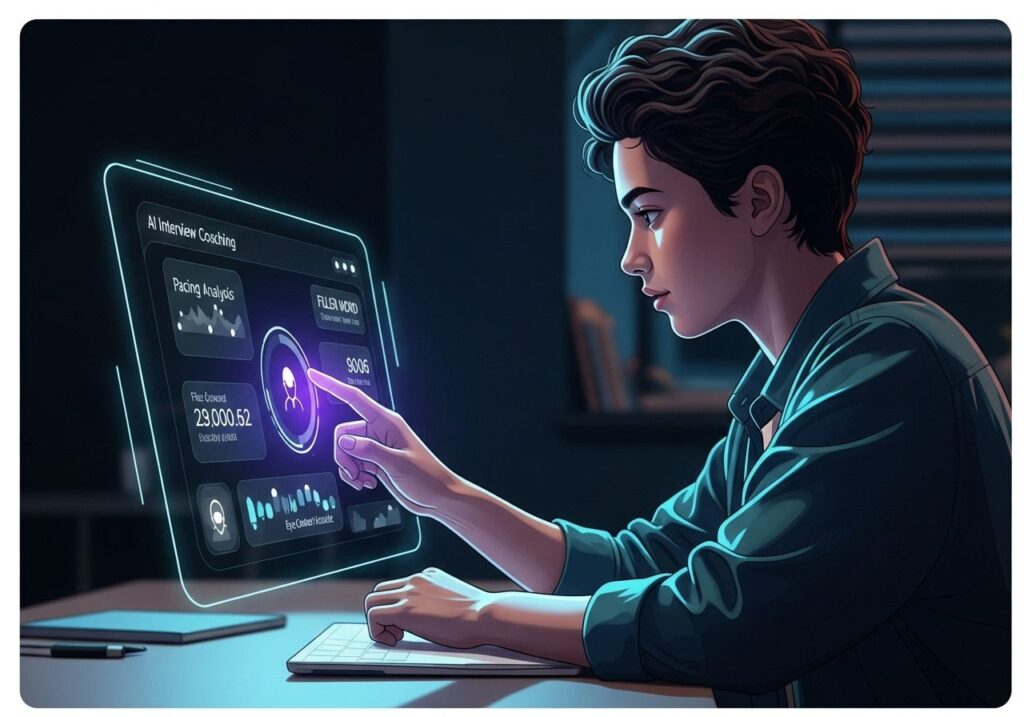 AI-powered interview coaching platform on a sleek